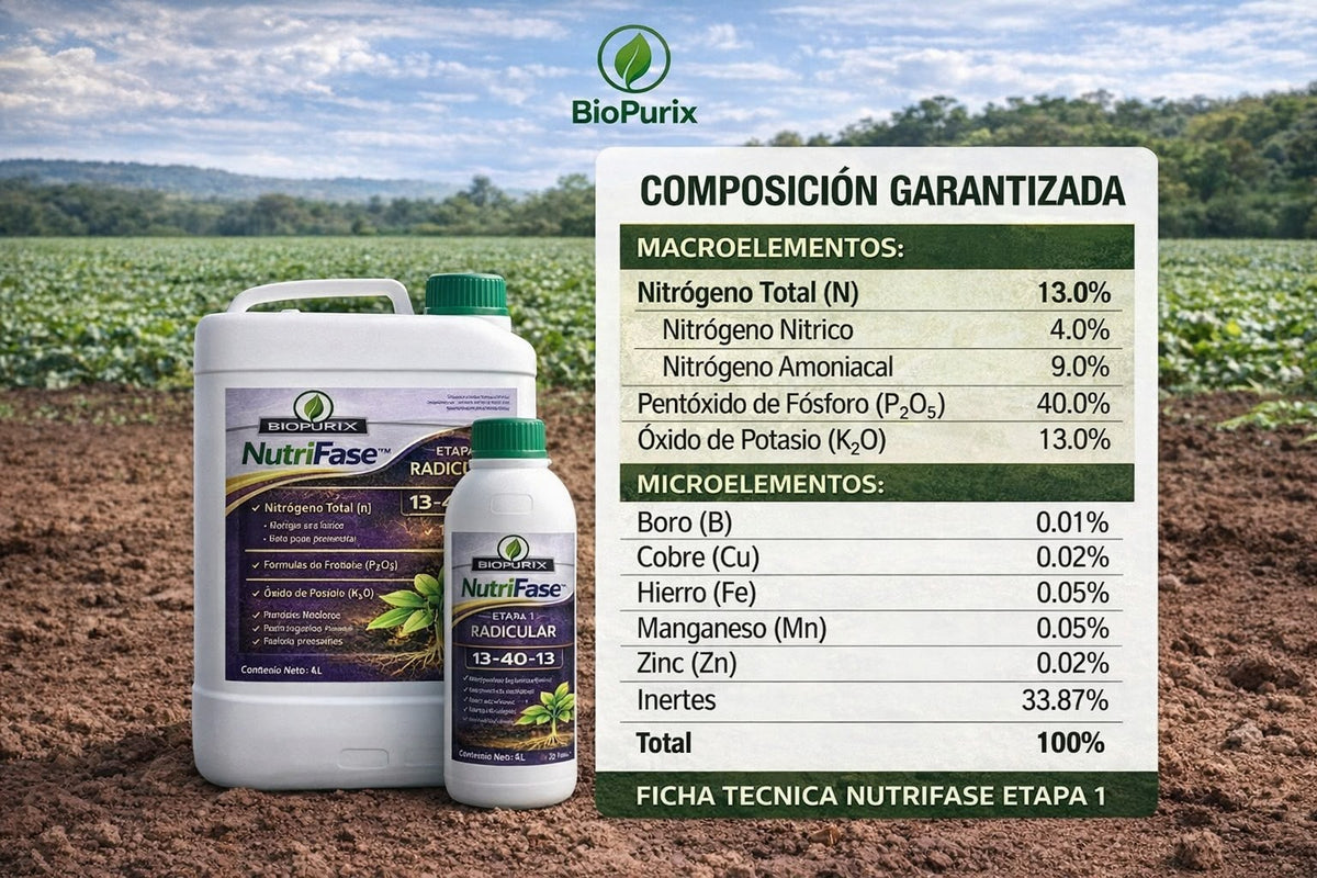 NutriFase Etapa 1 Radicular 13-40-13 | Fertilizante de Enraizamiento Alto en Fósforo | Litro