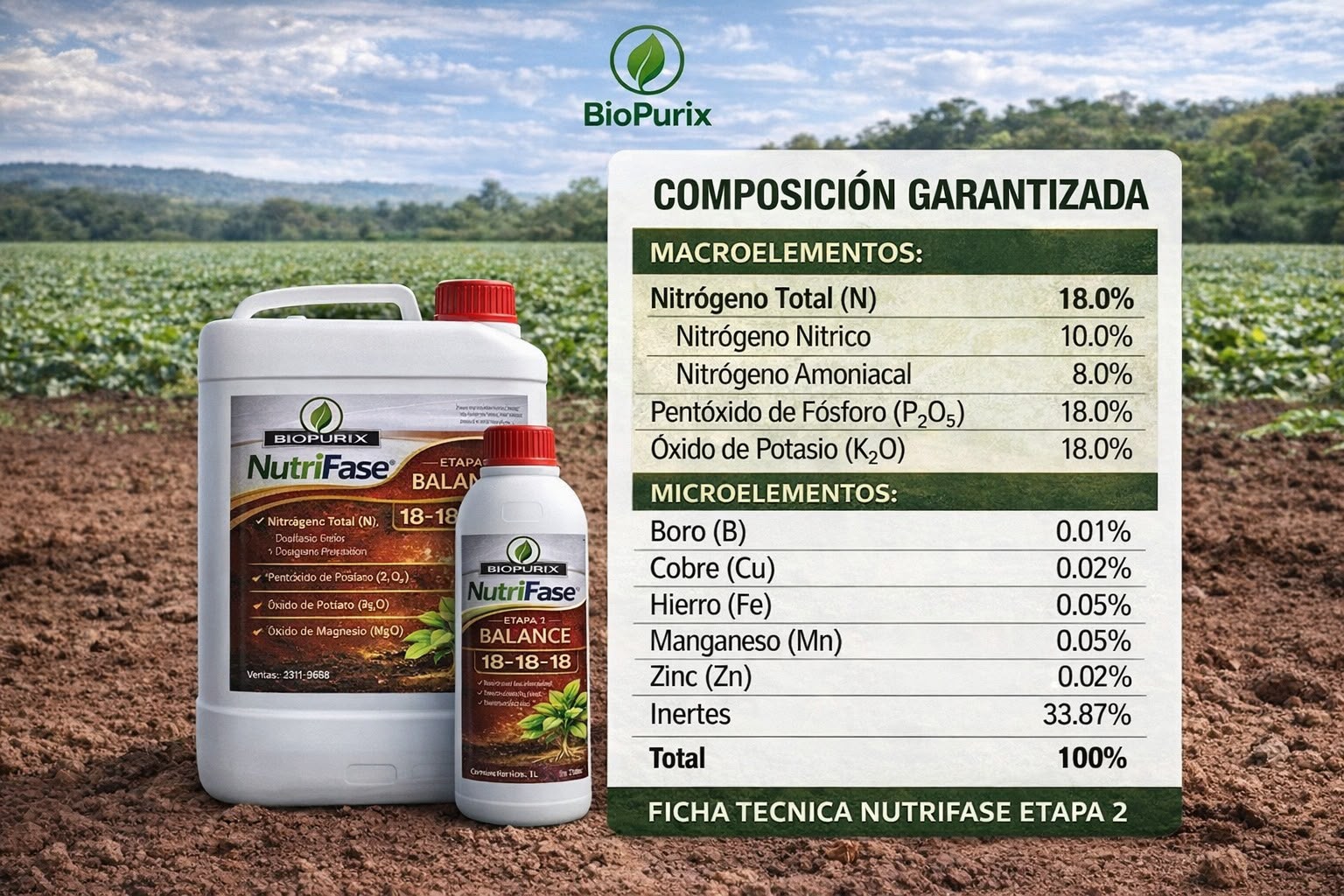 NutriFase Etapa 2 Balance 18-18-18 | Fertilizante NPK Balanceado para Crecimiento | Litro